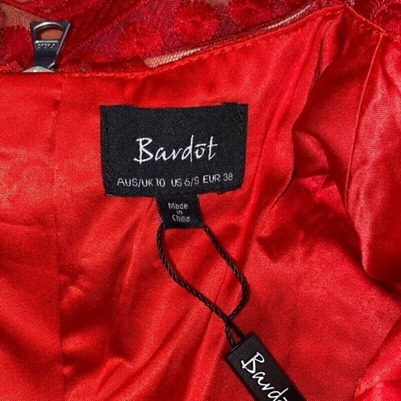 Bardot Sheath Dress Lipstick Red Floral 6 Small - Picture 11 of 12